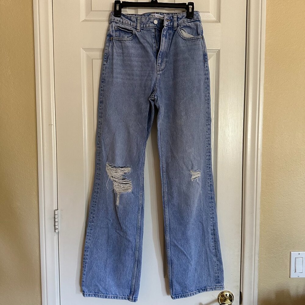 Zara Distressed Wide-Leg High-Rise Jeans